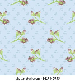 Seamless pattern with flowers on a blue background.