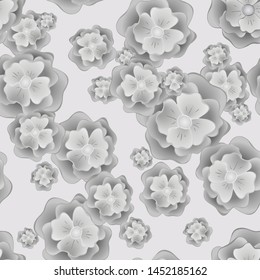 Seamless pattern of  flowers on blue background. Trend colors. Vector illustration.