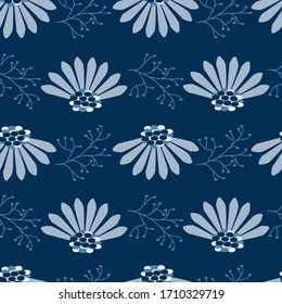 Seamless pattern with flowers on a blue background. For wrapping paper, textiles, Wallpaper, pillow prints, bedding, clothing, underwear, postcards