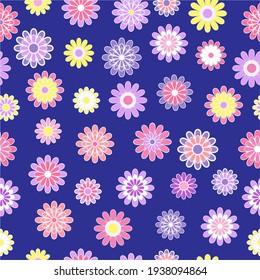 Patrón sin foco con flores sobre fondo azul