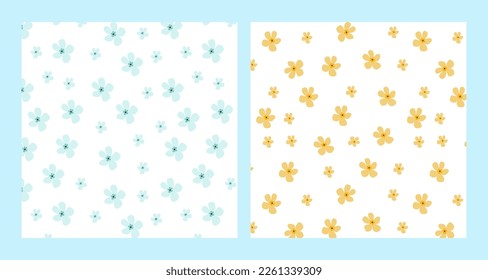 Seamless pattern with flowers on blue background. Spring pattern. Vector