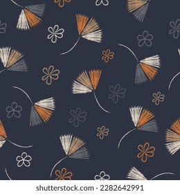 Seamless pattern. Flowers on blue background. Suitable for fabric printing, wrapping and fashion