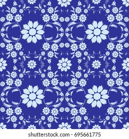Seamless pattern with flowers on a blue background