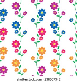 Seamless pattern with flowers on the branches and leaves