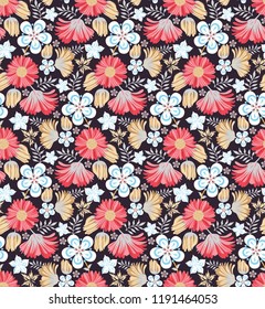 Seamless Pattern With Flowers on Brown