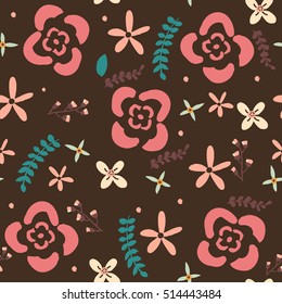 seamless pattern with flowers on a Burgundy background. flat design colors. vintage style