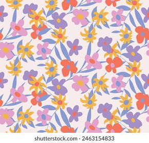 A seamless pattern of flowers on a cream background with summer colors