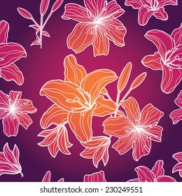 Seamless pattern with flowers on gradient background. Lily