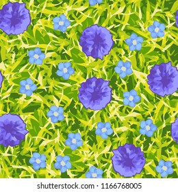 Seamless pattern. Flowers on the grass.
