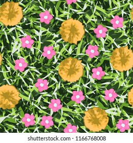 Seamless pattern. Flowers on the grass.