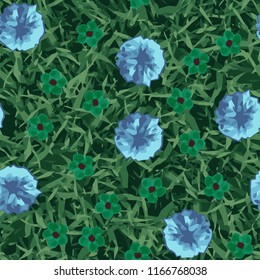 Seamless pattern. Flowers on the grass.