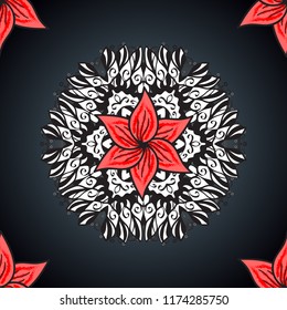 Seamless pattern with flowers. Flowers on gray, blue and white colors. Hand drawn. Watercolor illustration.