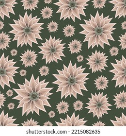 seamless pattern flowers on a green background, floral ornament, print for fabric and wallpaper, pattern for stationery, flat design plant elements, botanical background
