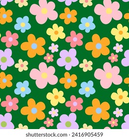 seamless pattern with flowers on green background