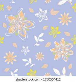 Seamless pattern of flowers on a light and dark background. Wallpaper with bright branches of flowers.