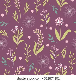 Nahtlose Muster, Blumen auf violettem Hintergrund
