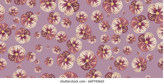 Seamless pattern flowers on lilac background. For design, wallpaper, cover invitation, fabric and textile. 