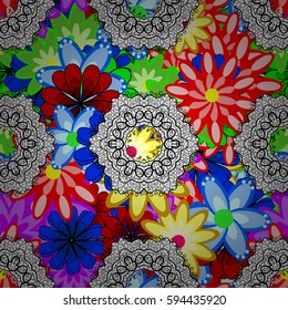 Seamless pattern with flowers on motley background. Vector illustration of flowers.