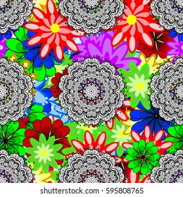 Seamless pattern with flowers on motley background. Vector illustration of flowers.