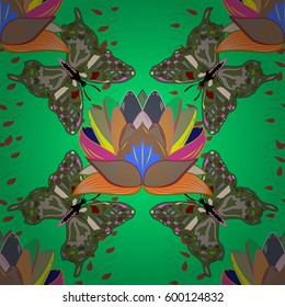 Seamless pattern with flowers on motley background. Vector illustration of flowers.
