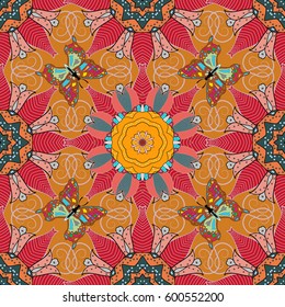 Seamless pattern with flowers on motley background. Vector illustration of flowers.