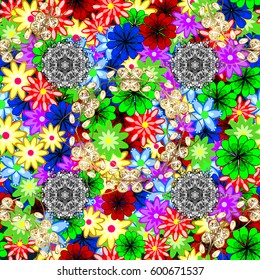 Seamless pattern with flowers on motley background. Vector illustration of flowers.