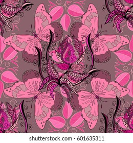 Seamless pattern with flowers on motley background. Vector illustration of flowers.