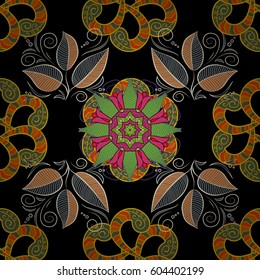 Seamless pattern with flowers on motley background. Vector illustration of flowers.