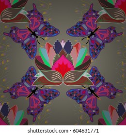 Seamless pattern with flowers on motley background. Vector illustration of flowers.