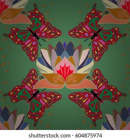 Seamless pattern with flowers on motley background. Vector illustration of flowers.