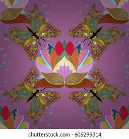 Seamless pattern with flowers on motley background. Vector illustration of flowers.