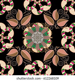 Seamless pattern with flowers on motley background. Vector illustration of flowers.