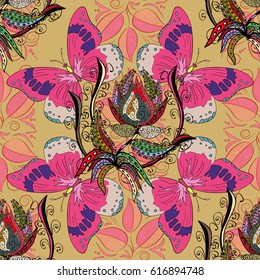 Seamless pattern with flowers on motley background. Vector illustration of flowers.