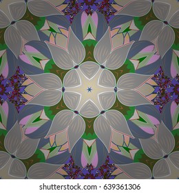 Seamless pattern with flowers on motley background. Vector illustration of gray flowers.