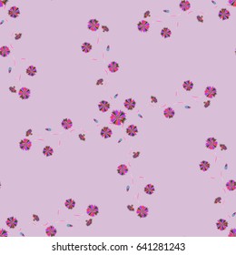 Seamless pattern with flowers on motley background. Vector illustration of blue flowers.