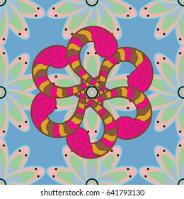 Seamless pattern with flowers on motley background. Vector illustration of flowers.