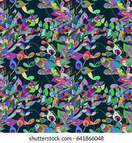 Seamless pattern with flowers on motley background. Vector illustration of blue flowers.