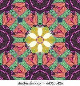 Seamless pattern with flowers on motley background. Vector illustration of blue flowers.