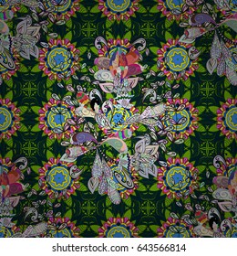 Seamless pattern with flowers on motley background. Vector illustration of blue flowers.