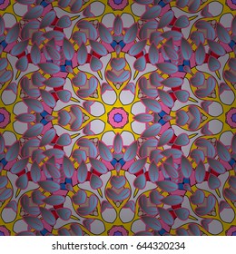 Seamless pattern with flowers on motley background. Vector illustration of blue flowers.