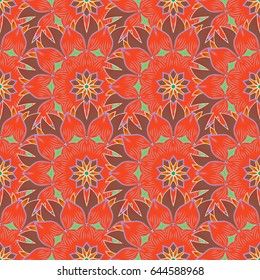 Seamless pattern with flowers on motley background. Vector illustration of blue flowers.