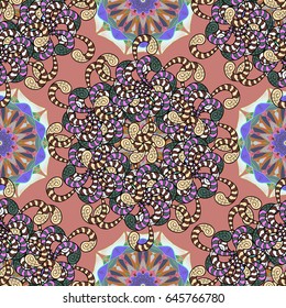 Seamless pattern with flowers on motley background. Vector illustration of blue flowers.