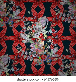Seamless pattern with flowers on motley background. Vector illustration of blue flowers.