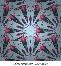 Seamless pattern with flowers on motley background. Vector illustration of blue flowers.