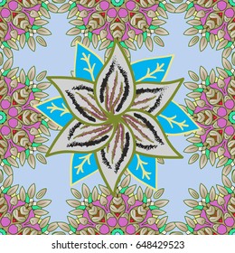 Seamless pattern with flowers on motley background. Vector illustration of blue flowers.
