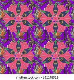Seamless pattern with flowers on motley background. Vector illustration of blue flowers.