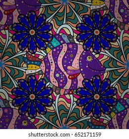 Seamless pattern with flowers on motley background. Vector illustration of flowers.
