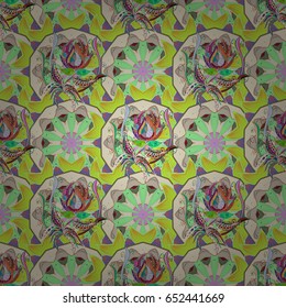 Seamless pattern with flowers on motley background. Vector illustration of flowers.