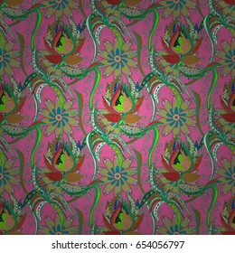 Seamless pattern with flowers on motley background. Vector illustration of blue flowers.