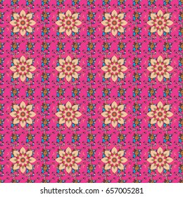 Seamless pattern with flowers on motley background. Vector illustration of flowers.
